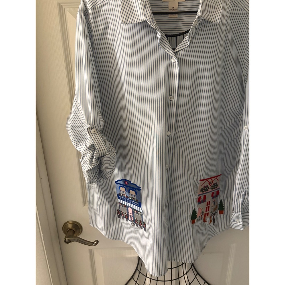 Bechamel 1X Cat Boutique Embroidered Button Shirt Cotton Novelty EUX Cottage - Picture 4 of 10